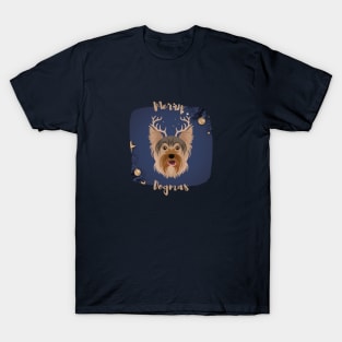 Merry Dogmas with Yorkshire Terrier (Yorkie) T-Shirt